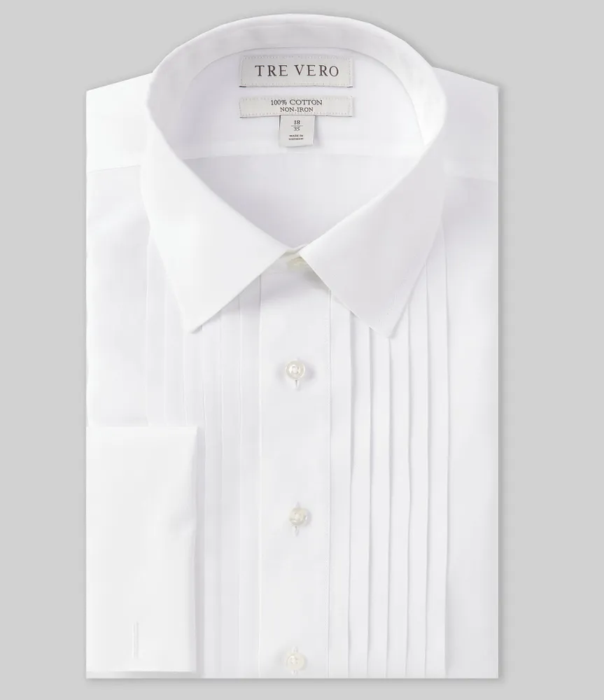 Tre Vero Classic Fit Non Iron Spread Collar French Cuff Poplin Tuxedo Dress Shirt