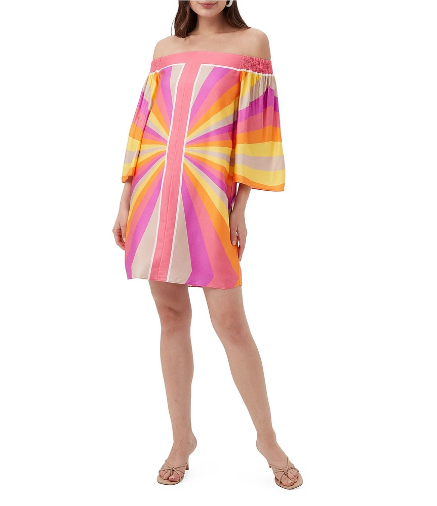 Trina Turk Amaris Printed Off-The-Shoulder 3/4 Sleeve Dress