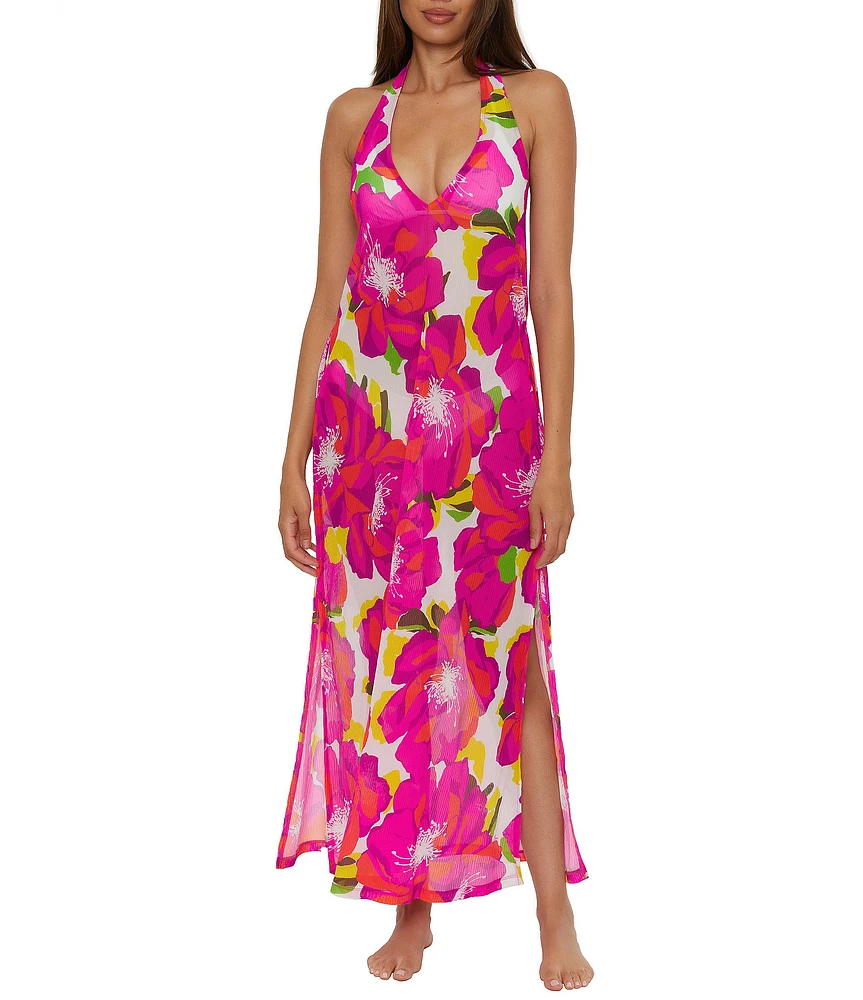 Trina Turk Bloom Mesh Halter Neck Maxi Dress Swim Cover-Up