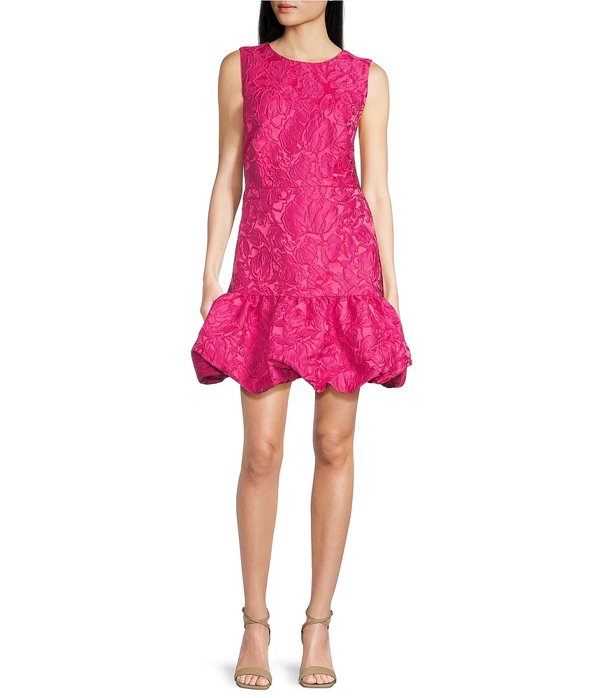 Trina Turk Chiara Sweet Heart Jacquard Round Neck Sleeveless Bubble Hem Dress