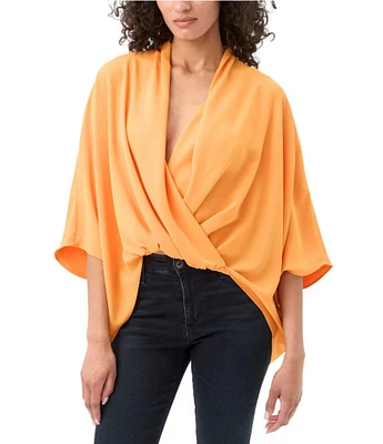 Trina Turk Concourse Double Georgette Wrap V-Neck 3/4 Sleeve Top