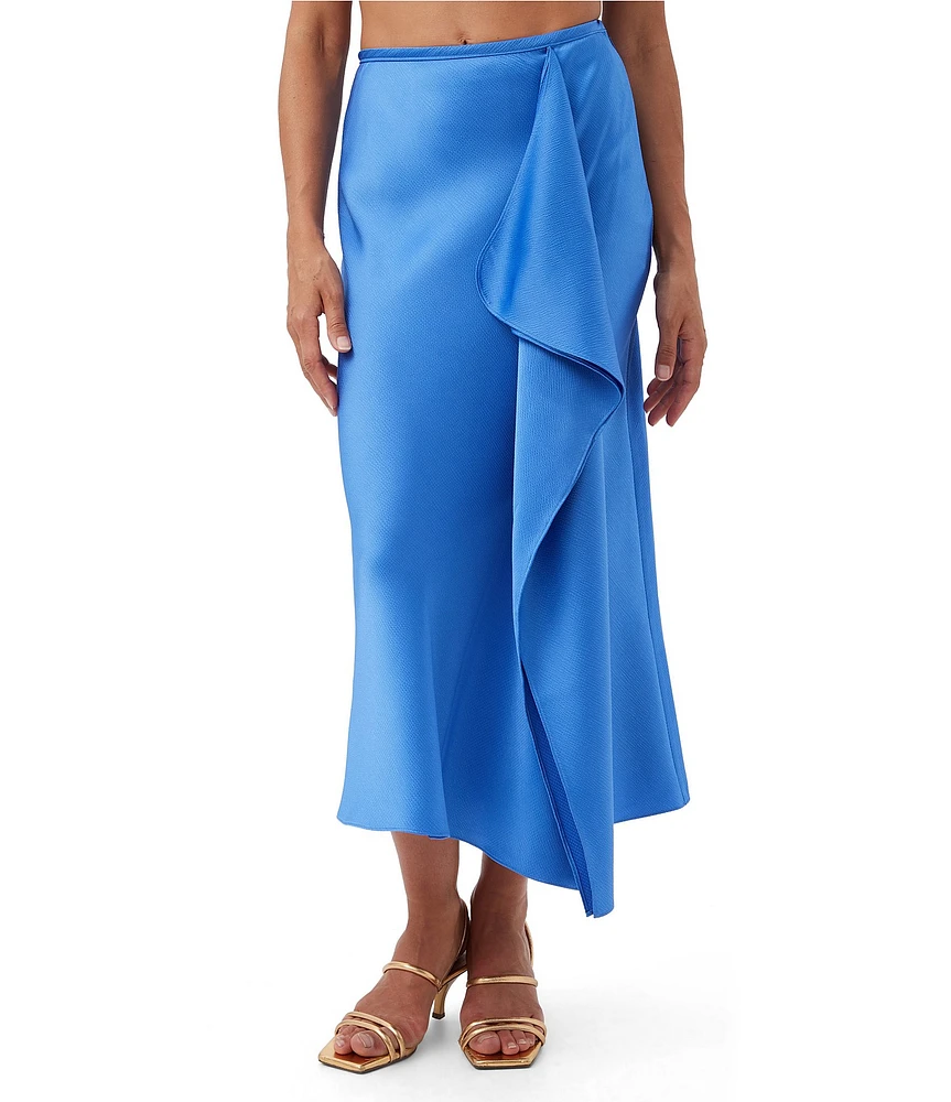 Trina Turk Sahel Satin Cascading Ruffle Midi Skirt