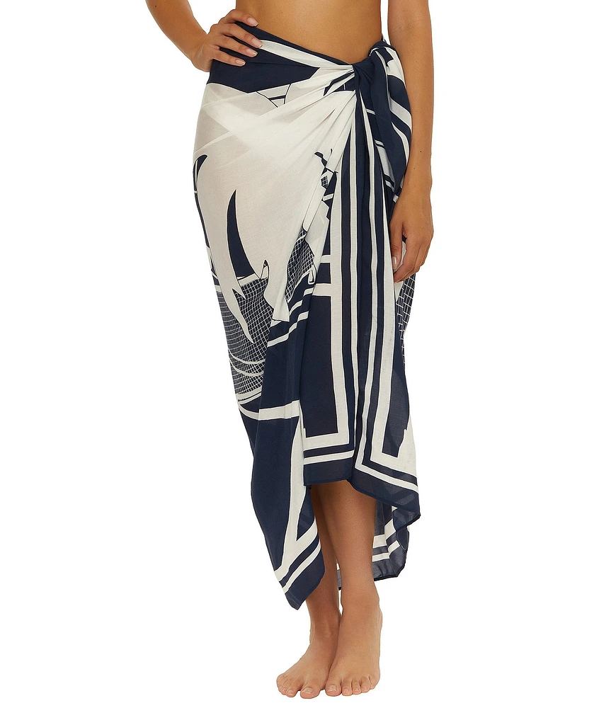 Trina Turk Trina Tennis Scenic Print Mesh Sarong Swim Cover-Up