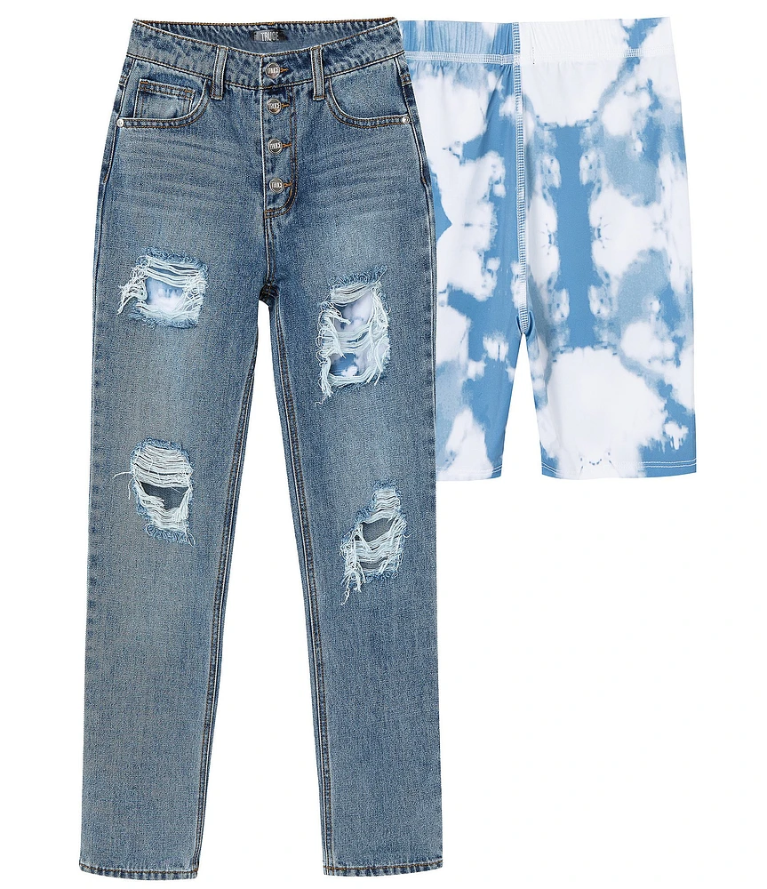 Truce Big Girls Boyfriend Jean & Tie-Dye Bike Short 2-Piece Set