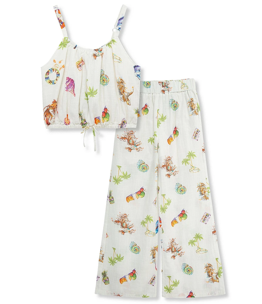 Truce Big Girls Sleeveless Beach-Theme-Printed Tank Top & Matching Palazzo Pants Set