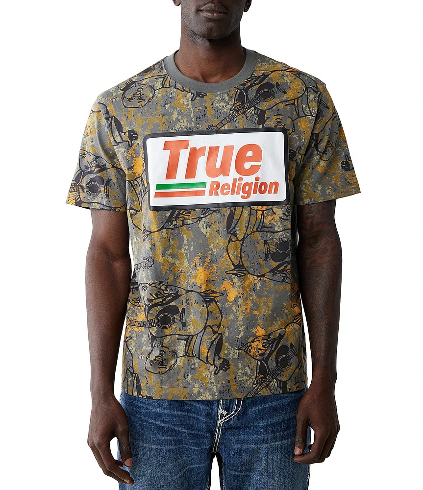 True Religion Buddha/Camouflage-Printed Short Sleeve T-Shirt