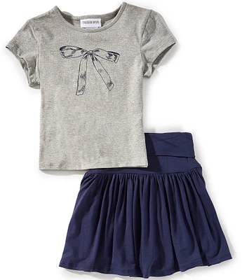 Tween Diva Big Girls Short Sleeve Bow Graphic T-Shirt & Solid Skort Set