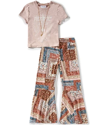 Tween Diva Big Girls Short-Sleeve Free Spirt T-Shirt & Printed Palazzo Pant Set