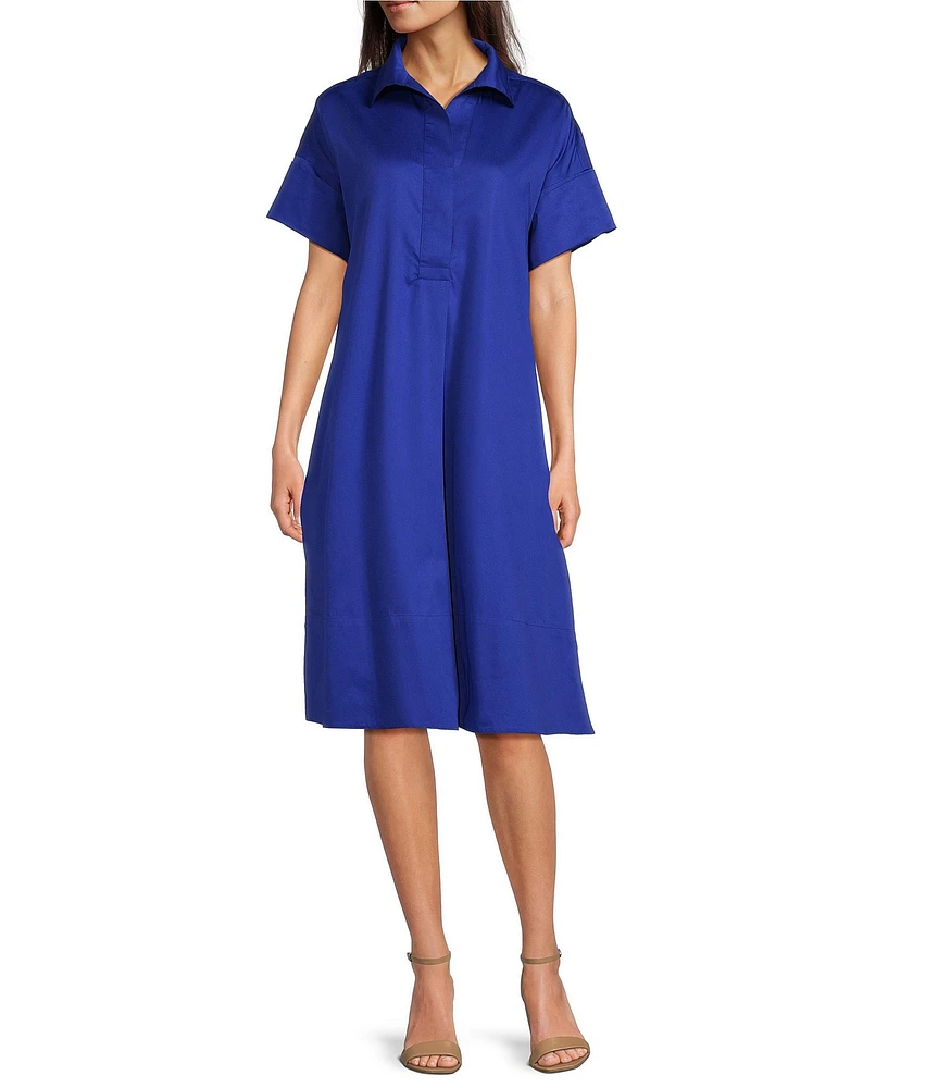 tyler boe Addie Polished Cotton Funnel Collar Short Sleeve Dress