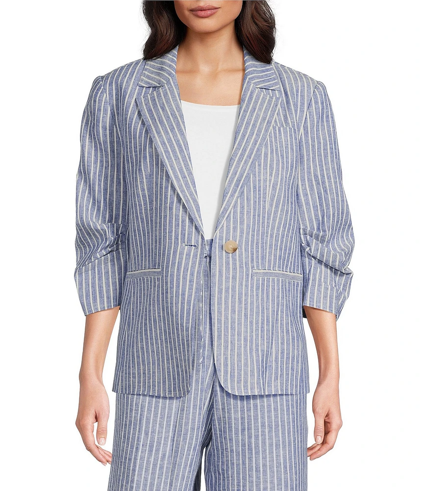 tyler boe Cooper Linen Stripe Notch Lapel 3/4 Sleeve Single Breasted Jacket