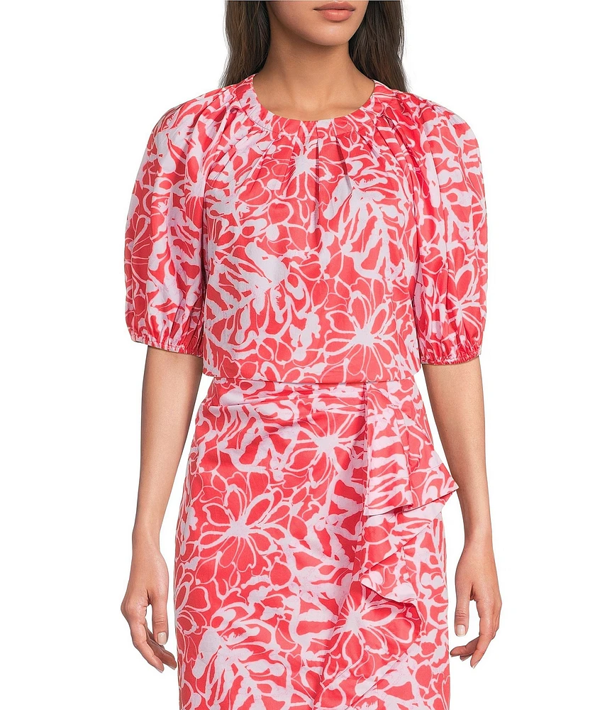 tyler boe Renee Round Neck Floral Short Puff Sleeve Coordinating Top