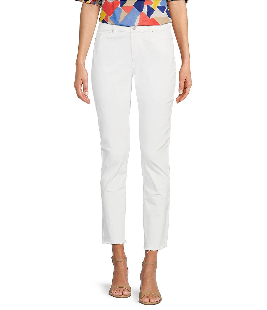 tyler boe Stretch Denim Straight Leg High Waist Frayed Hem Jeans