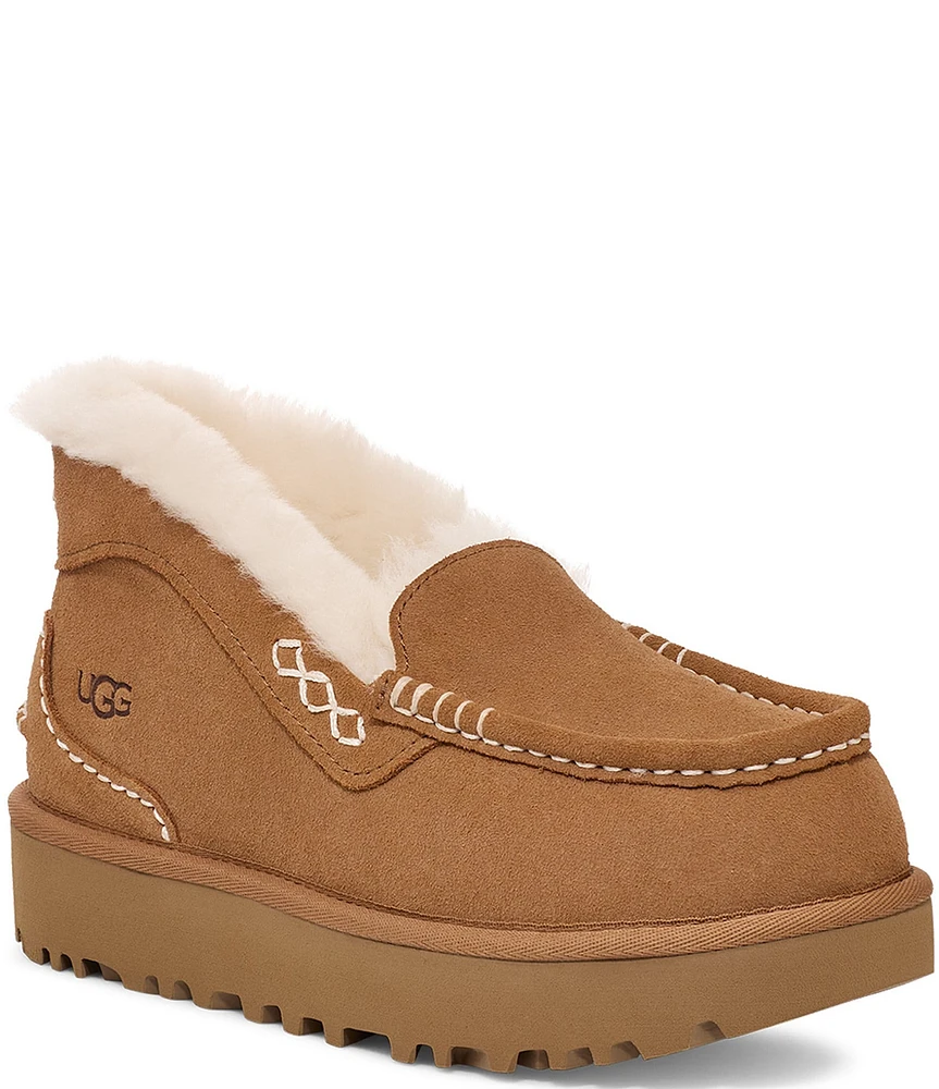 UGG Ansley Parc Suede Fur Lined Wedge Platform Slip On Shooties