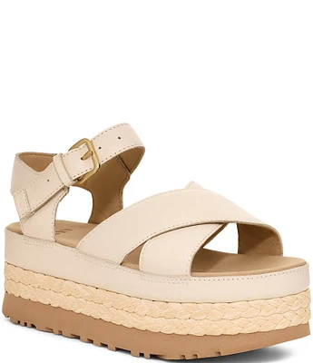 UGG Aubrey Leather Ankle Strap Platform Espadrille Sandals