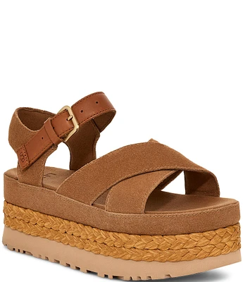 UGG Aubrey Suede Ankle Strap Platform Espadrille Sandals
