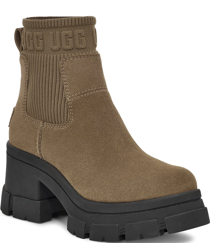 UGG Brooklyn Waterproof Suede Logo Platform Lug Sole Chelsea Booties
