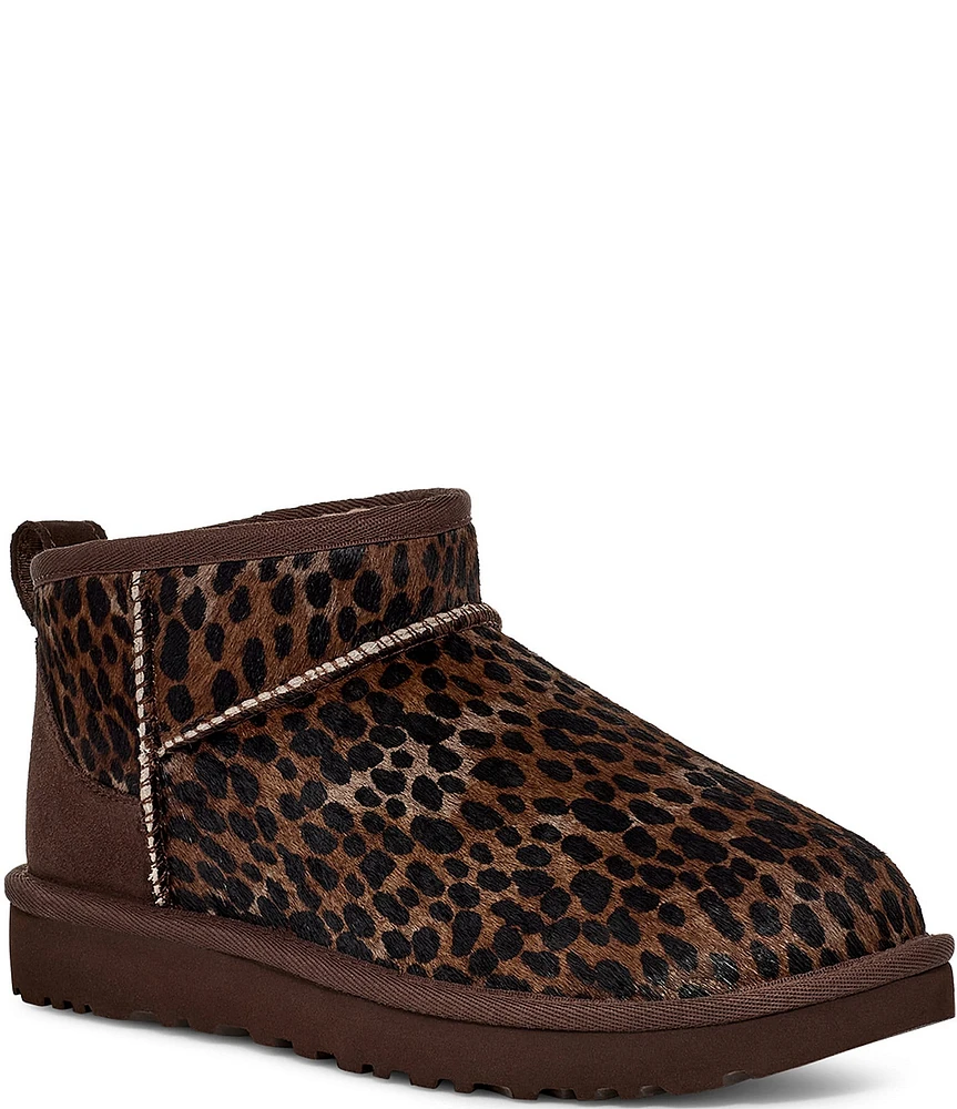 UGG Classic Ultra Mini Caspian Spotted Cheetah Print Calf Hair Booties