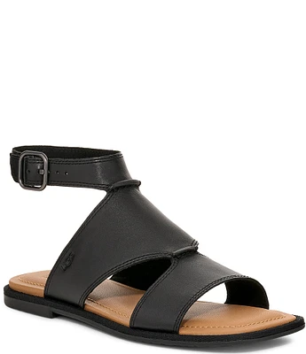 UGG Delray Leather Ankle Strap Flat Sandals