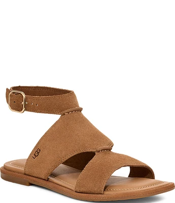 UGG Delray Suede Ankle Strap Flat Sandals