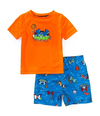 Under Armour Baby Boys Short-Sleeve Town Pool Swim T-Shirt & Printed Volley Swim Trunks Set