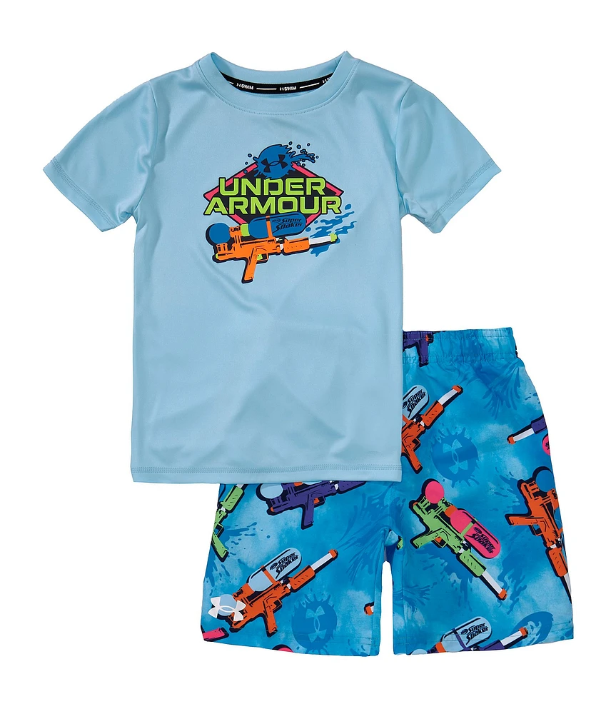 Under Armour Little Boys Short Sleeve Classic Soaker T-Shirt & Printed Volley Trunks Set
