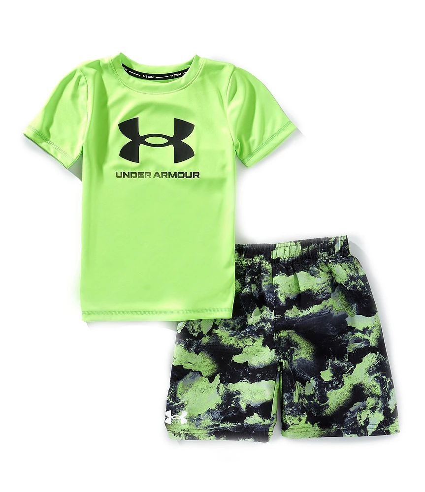Under Armour Little Boys Short Sleeve Deep Ocean Graphic Logo T-Shirt & Swim Shorts Set