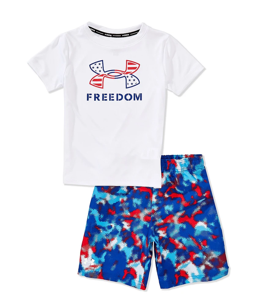 Under Armour Little Boys Short Sleeve Freedom Flag Camo Graphic Logo T-Shirt & Matching Swim Shorts Set