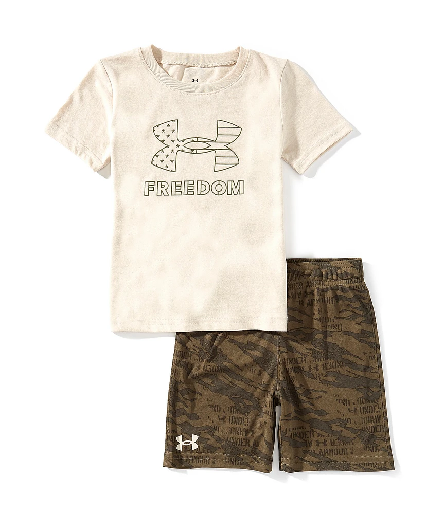 Under Armour Little Boys Short-Sleeve Freedom T-Shirt & Camouflage-Printed Shorts Set