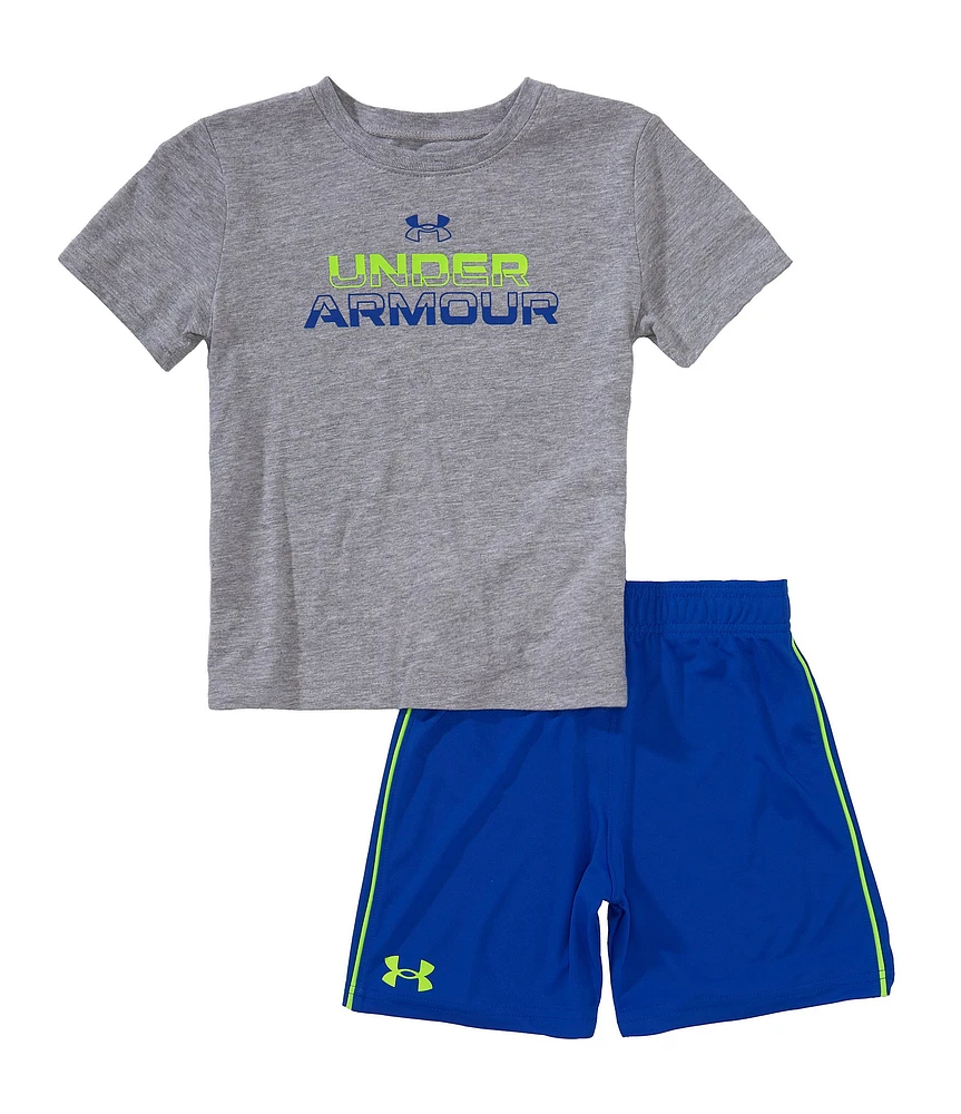 Under Armour Little Boys Short Sleeve Wordmark Graphic T-Shirt & Solid Piped-Trim Shorts Set
