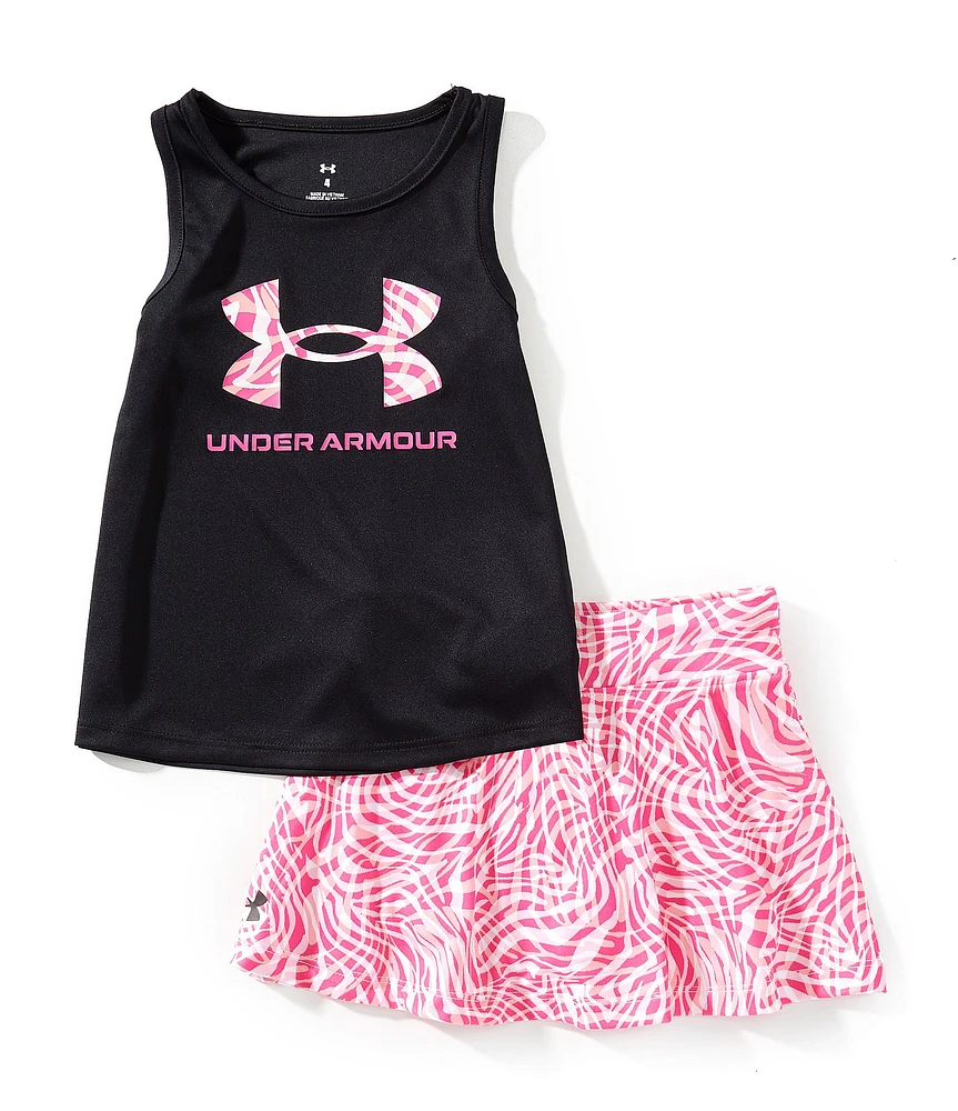 Under Armour Little Girls Solid Icon Logo Detailed Tank Top & Printed Skort Set