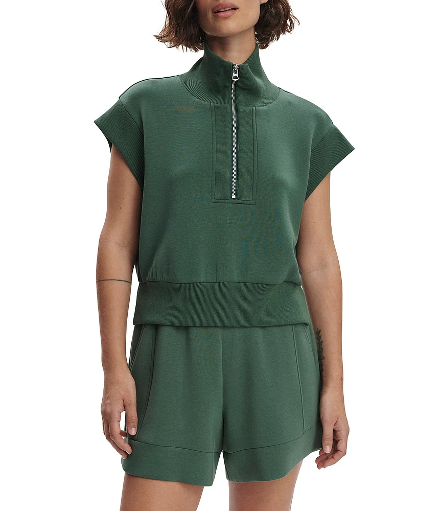 Varley Kelly High Neck Cap Sleeve Half Zip Double Soft Cropped Sweatshirt