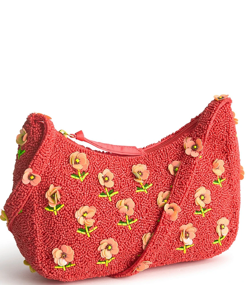 Vera Bradley Mini Roxbury Crescent Poppy Beaded Shoulder Bag
