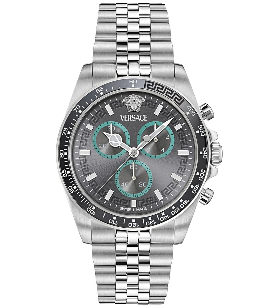 Versace Men's Greca Chrono Wave Stainless Steel Bracelet Watch
