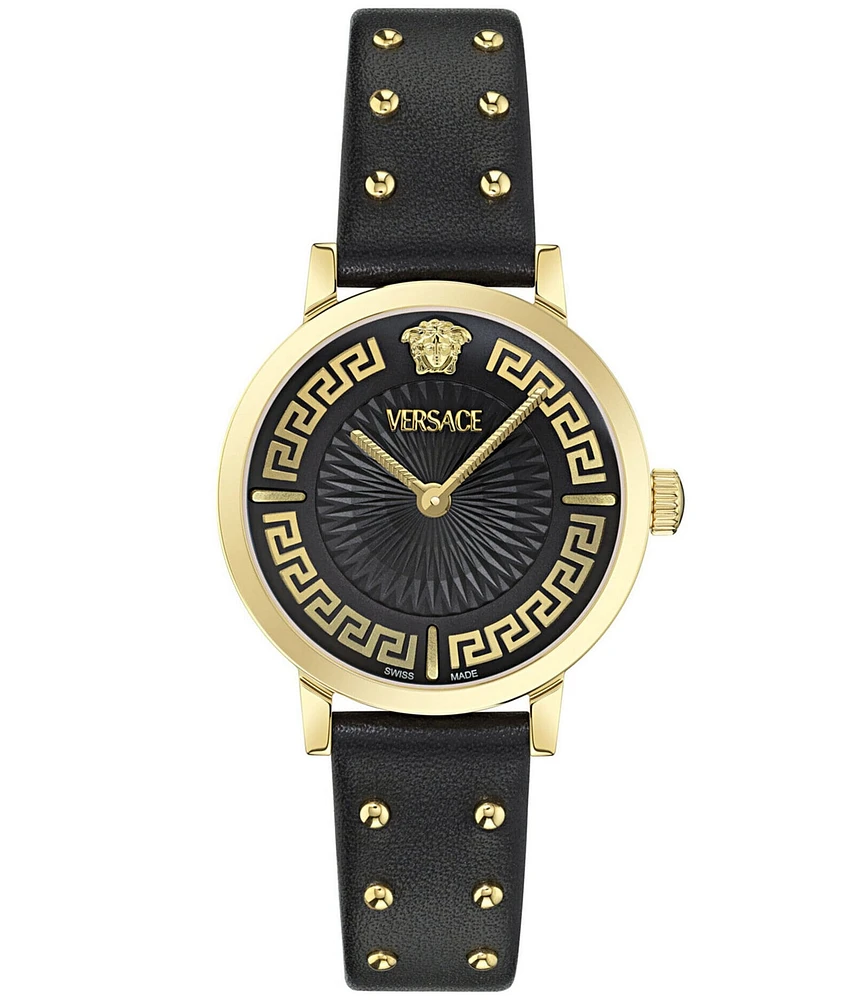 Versace Women's Greca Fortuna Analog Black Leather Strap Watch