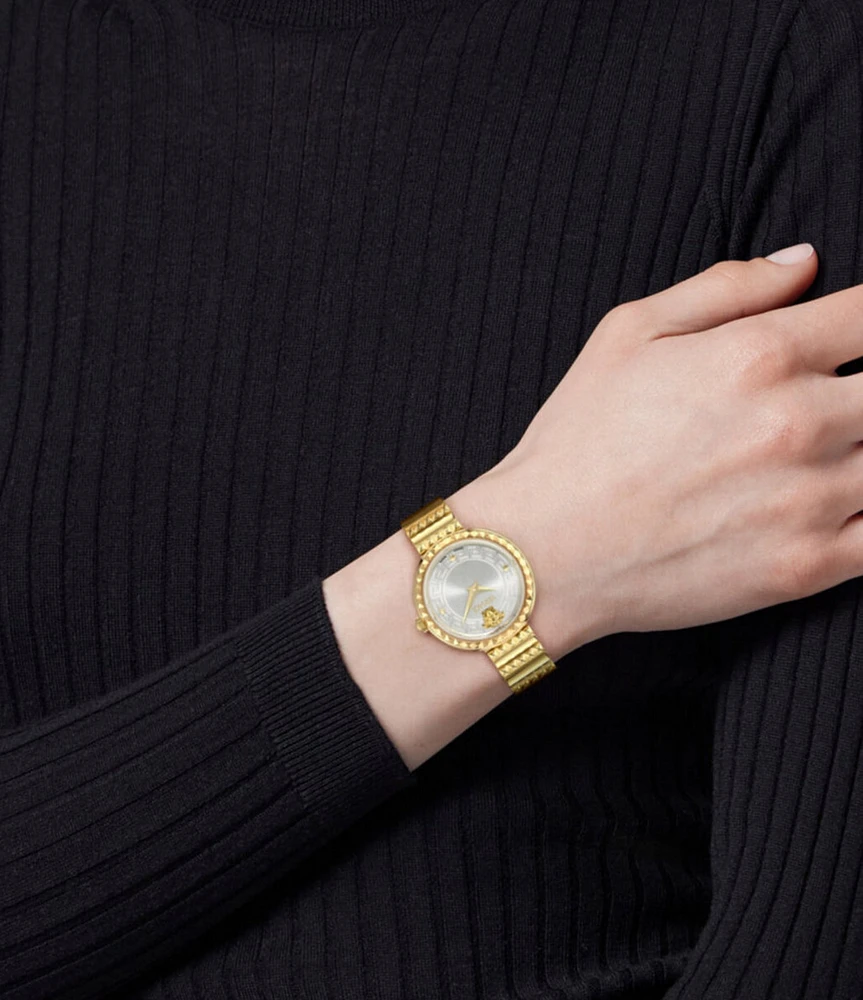 Versace Women's Greca Goddess Petite Analog Black Dial Gold Tone Stainless Steel Bracelet Watch