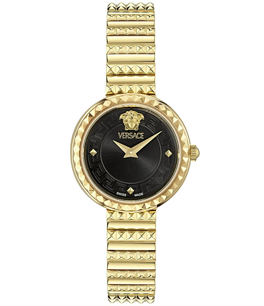 Versace Women's Greca Goddess Petite Analog Black Dial Gold Tone Stainless Steel Bracelet Watch