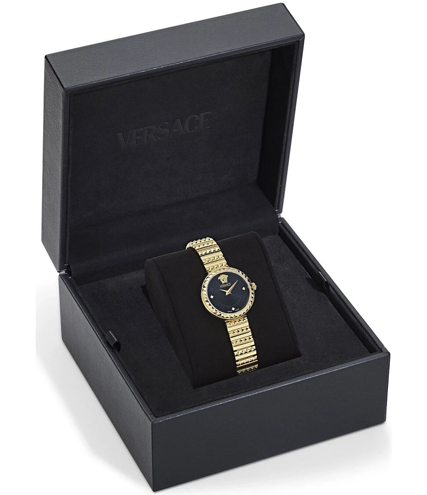 Versace Women's Greca Goddess Petite Analog Black Dial Gold Tone Stainless Steel Bracelet Watch
