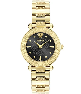 Versace Women's Greca Sphere Analog Gold Tone Black Dial Stainless Steel Bracelet Watch