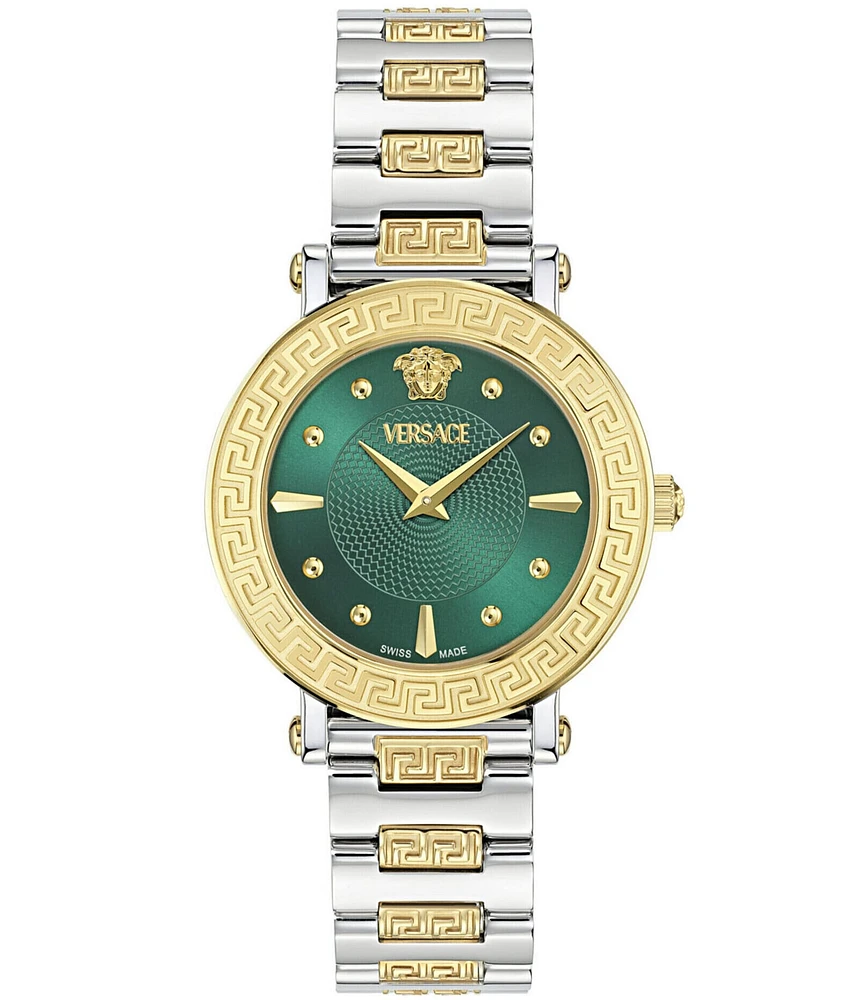 Versace Women's Greca Sphere Analog Royal Green Dial Two Tone Stainless Steel Bracelet Watch