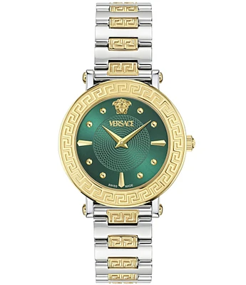 Versace Women's Greca Sphere Analog Royal Green Dial Two Tone Stainless Steel Bracelet Watch