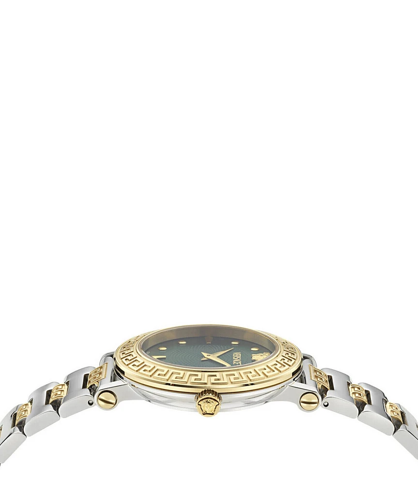 Versace Women's Greca Sphere Analog Royal Green Dial Two Tone Stainless Steel Bracelet Watch