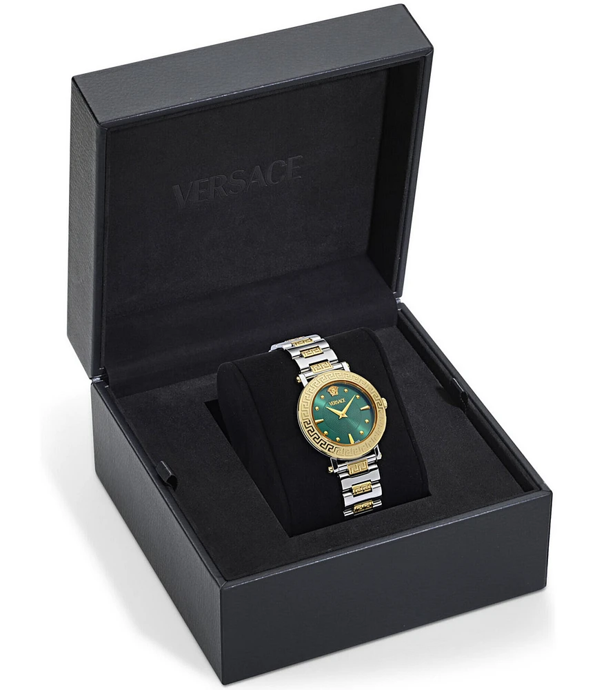 Versace Women's Greca Sphere Analog Royal Green Dial Two Tone Stainless Steel Bracelet Watch
