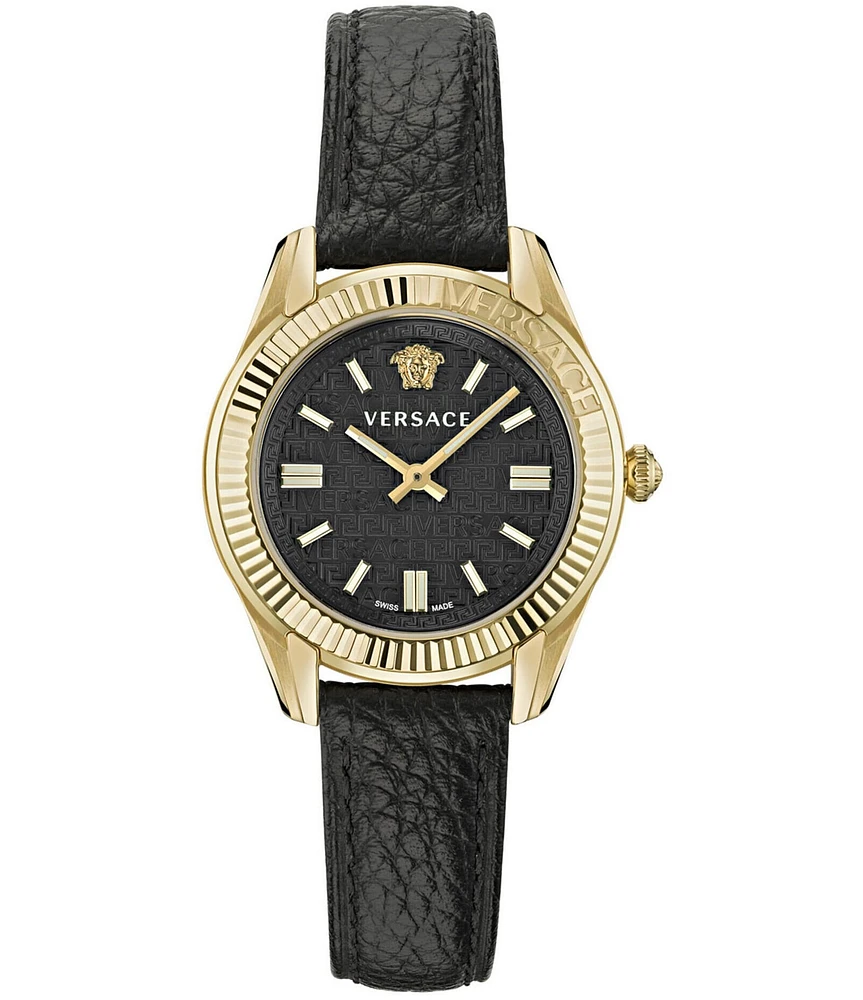 Versace Women's Greca Time Quartz Analog Black Leather Strap Watch