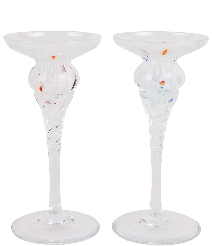 VIETRI Chiara White Short Candle Holders, Set of 2