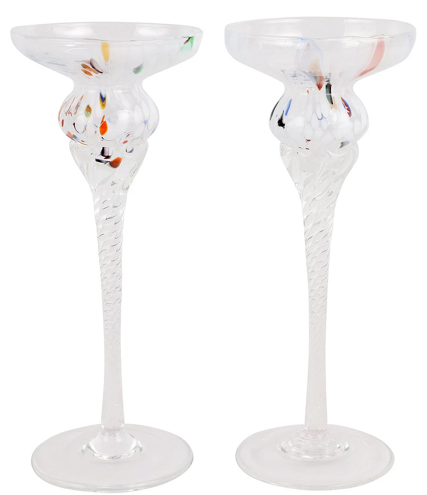 VIETRI Chiara White Tall Candle Holders, Set of 2