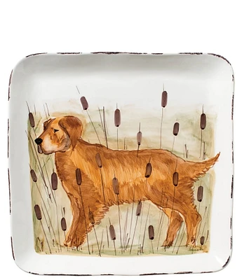 VIETRI Festive Fall Wildlife Hunting Dog Large Square Platter
