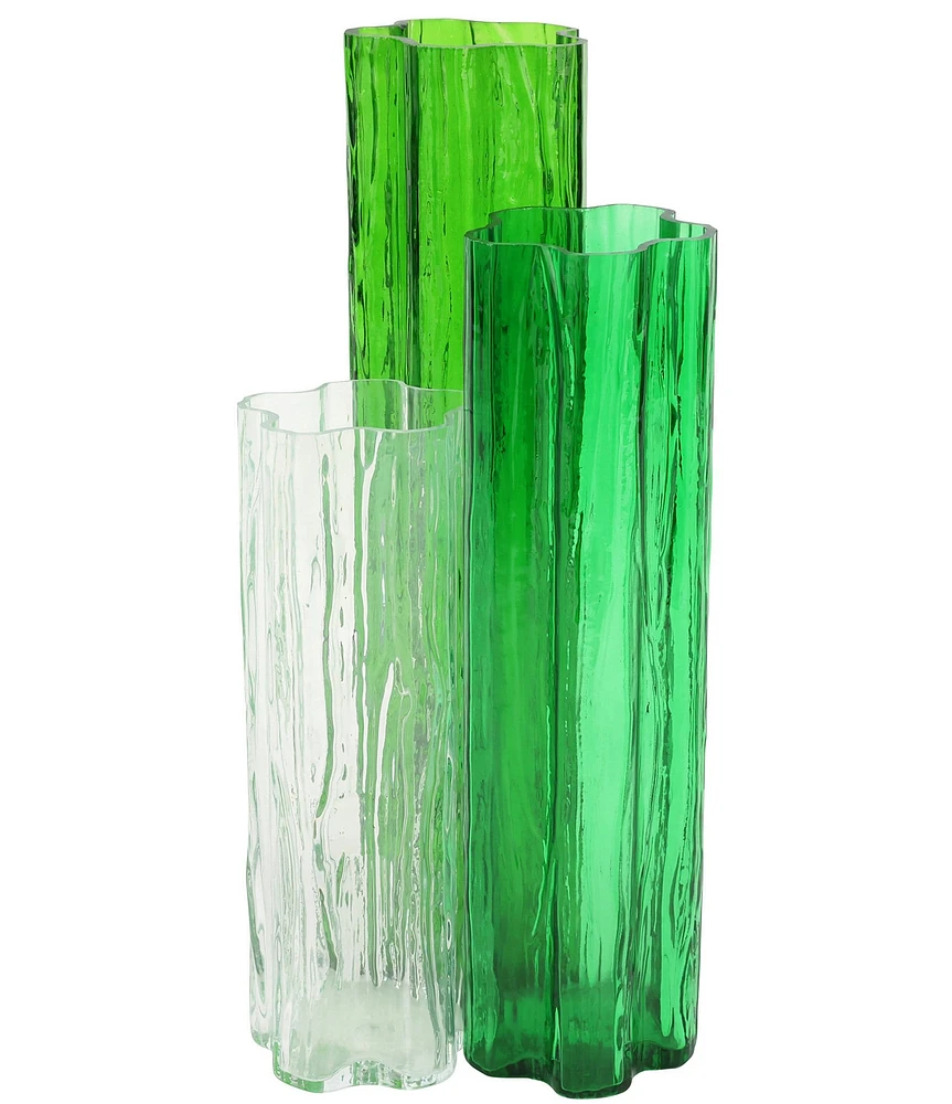 VIETRI Flora Glass Green Vase Trio