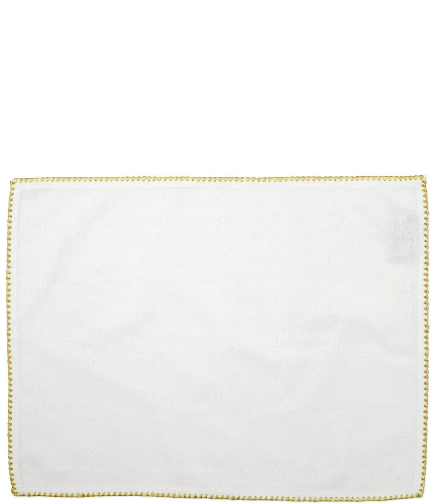 VIETRI Ivory Placemat Gold Trimmed Cotton Linens- Set of 4