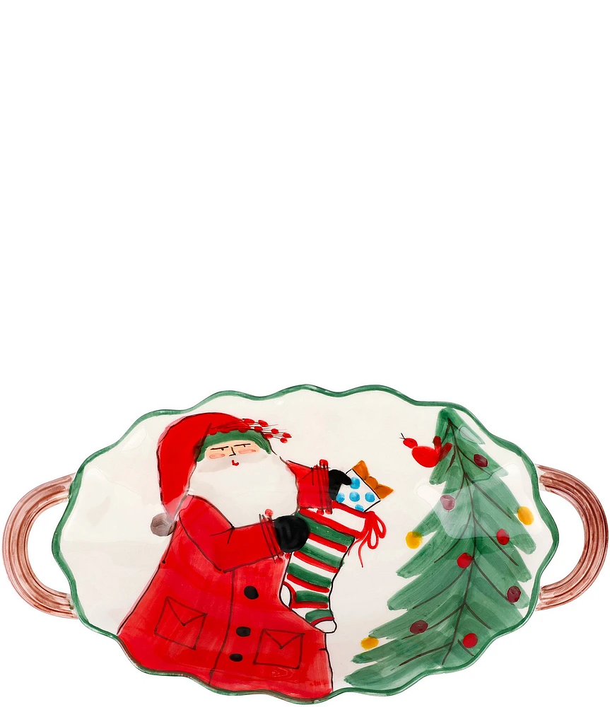 VIETRI Old St. Nick Handled Scalloped Oval Bowl