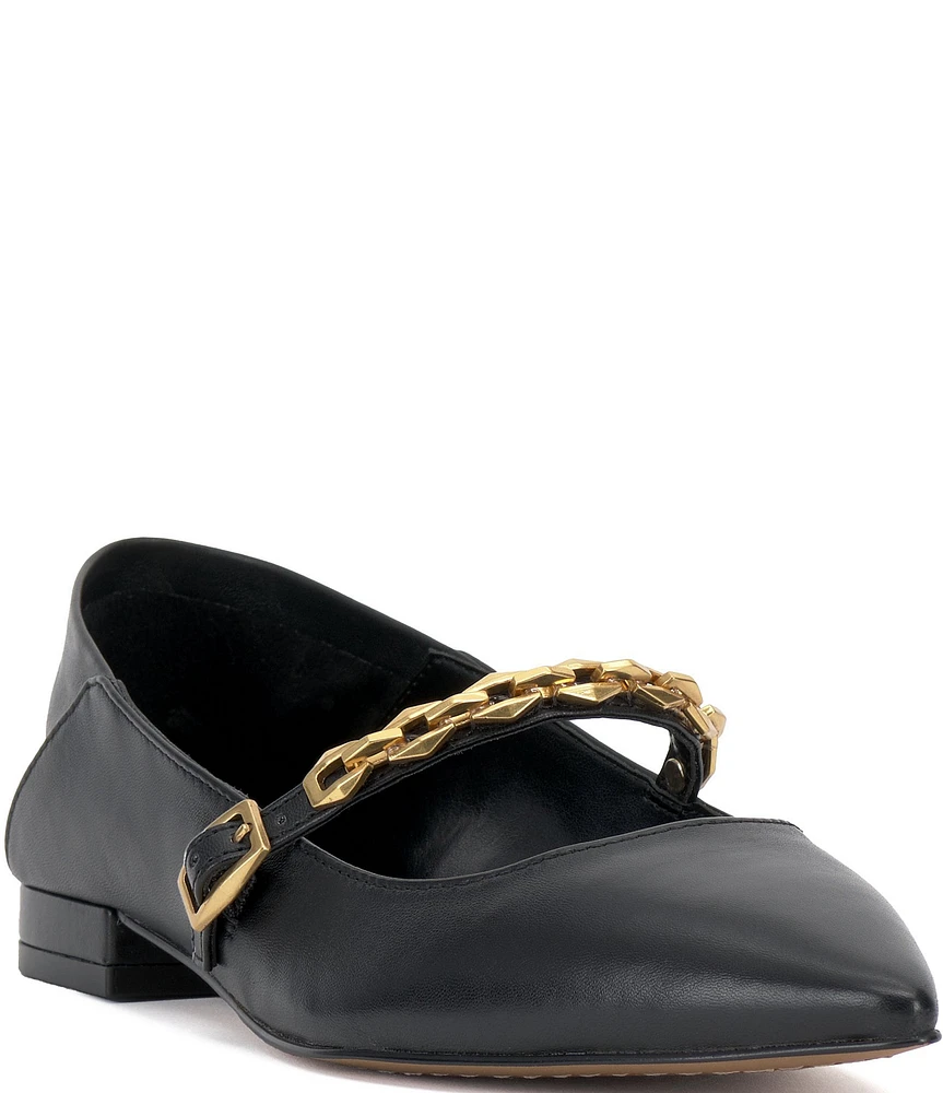 Vince Camuto Aylin Leather Mary Jane Chain Link Hardware Ballet Flats